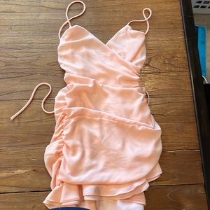lucy in the sky pink rouched mini dress